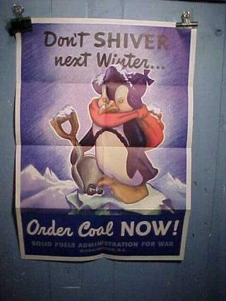 Orig Wwii Home Front Poster 1944 - Dont Shiver This Winter Order Coal