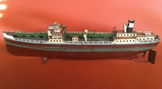 Vintage Fleischmann German Esso Oil Tanker Tin Clockwork Wind Up Toy Boat Ship