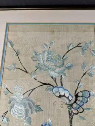 Antique 19 c.  Chinese Qing Dynasty Framed Silk Butterfly Floral Embroidery 2