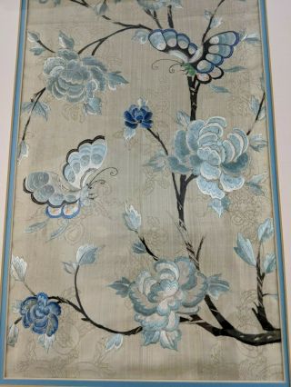 Antique 19 c.  Chinese Qing Dynasty Framed Silk Butterfly Floral Embroidery 3