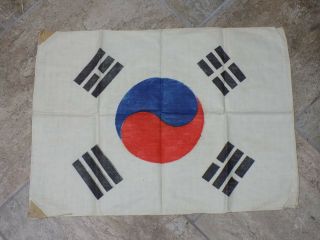 Vintage 1950 - 53 Korean War Roc Patriotic Cotton Printed Flag 22 " X 17 "