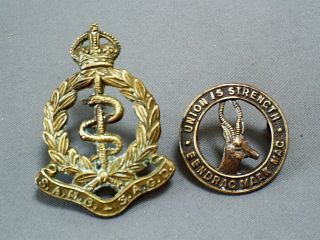 Ww2 South Africa Army Medical Corps Samc & Union Is Strength Cap Badges