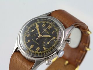 VINTAGE ANGELUS CHRONOGRAPH STAHL STEEL GILT DIAL GALVANISCH HANDAUFZUG CAL 215 3