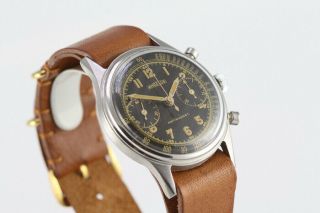 VINTAGE ANGELUS CHRONOGRAPH STAHL STEEL GILT DIAL GALVANISCH HANDAUFZUG CAL 215 5