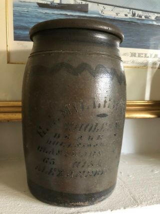 Antique 18th C Stoneware Ej Miller & Son Alexandria Virginia Advertising Crock