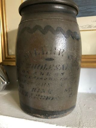 Antique 18th C Stoneware EJ Miller & Son Alexandria Virginia Advertising Crock 2