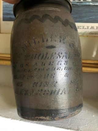 Antique 18th C Stoneware EJ Miller & Son Alexandria Virginia Advertising Crock 4