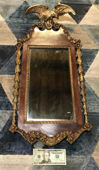 Antique Federal Gold Gilt Gilded Wood Carved Eagle Mirror 3