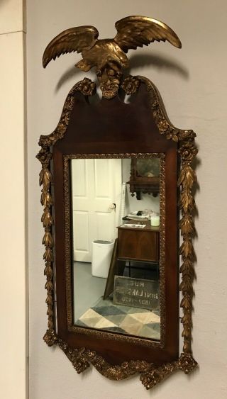 Antique Federal Gold Gilt Gilded Wood Carved Eagle Mirror 6