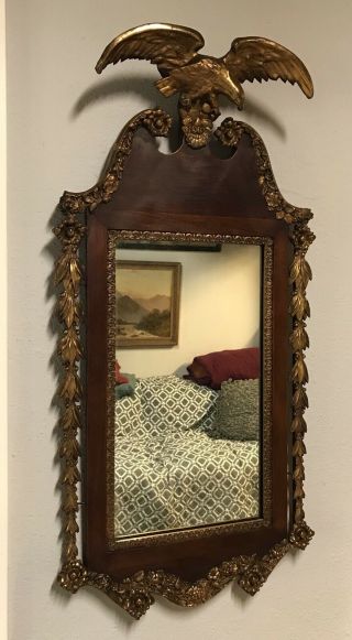 Antique Federal Gold Gilt Gilded Wood Carved Eagle Mirror 7