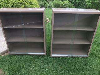 Vintage Metal Industrial Hon Bookcases With Glass Doors