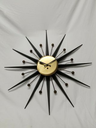 Vtg.  Mid Century Modern Windup Mcm Starburst Sunburst Atomic Wall Clock