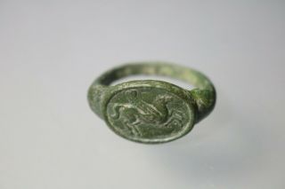 Ancient Fantastic Roman Bronze Ring Empress Pegasus 2nd - 3rd Century Ad