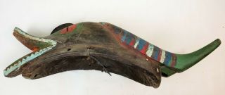 VINTAGE HAND CARVED HAND PAINTED WOOD AFRICAN MASK WITH HORNS 16 inches tall 5