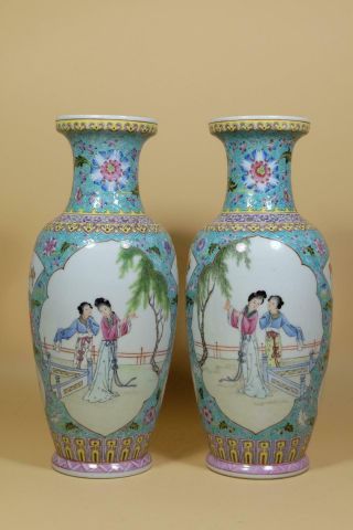 Pair Chinese Famille Rose Porcelain Vases.