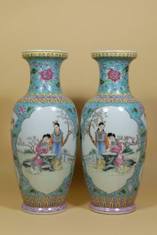 Pair Chinese Famille Rose Porcelain Vases. 4