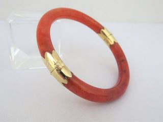 Vintage 18k Gold Translucent Natural Blood Red Jadeite Jade Hinged Bracelet 57mm
