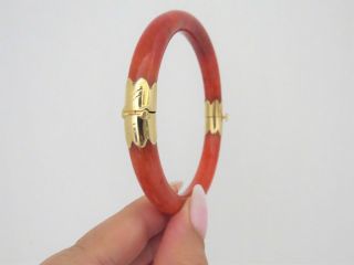 Vintage 18K Gold Translucent Natural Blood Red Jadeite Jade Hinged Bracelet 57MM 5