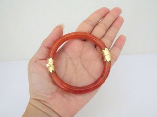 Vintage 18K Gold Translucent Natural Blood Red Jadeite Jade Hinged Bracelet 57MM 7