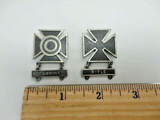 2 Vintage Sterling Silver Army Carbine & Rifle Military Medal Award Pins 2