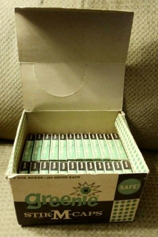 Nos • 1958 Mattel Greenie Stik - M Caps Retail Display Box & 24 Boxes Of Caps