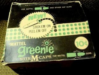 NOS • 1958 MATTEL GREENIE STIK - M CAPS RETAIL DISPLAY BOX & 24 BOXES OF CAPS 2
