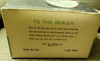 NOS • 1958 MATTEL GREENIE STIK - M CAPS RETAIL DISPLAY BOX & 24 BOXES OF CAPS 3
