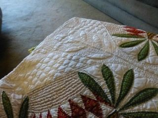 HANDMADE QUILT - CA.  1872 CALICOS,  HAND - PIECED AND INTRICATE QUILTING BY HAND - W.  VA 9