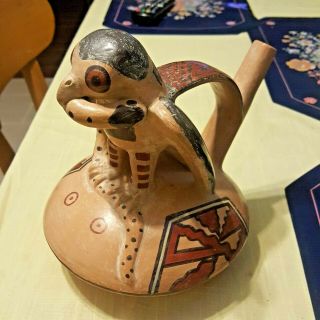 Pre Columbian Pottery Nazca Polychrome Eagle & Snake Bird Effigy Stirrup Vessel
