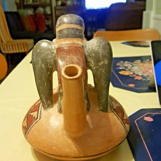 Pre Columbian Pottery Nazca Polychrome Eagle & Snake Bird Effigy Stirrup Vessel 9