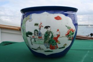 Late 19th Century Chinese Kangxi Style Powder Blue / Famille Verte Jardiniere