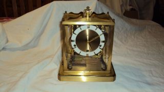 Vintage Schatz W3 7 Jewel Triple Chime Skeleton Brass Mantle Clock Runs Repair