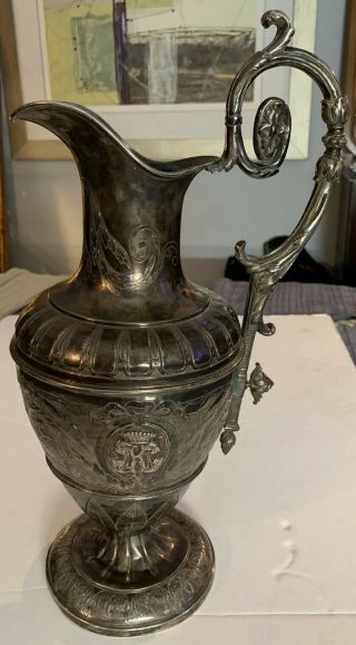 Rare Large Antique Ornate Hugo Vever Sterling? Silver Water Jug Pitcher Urn Vase