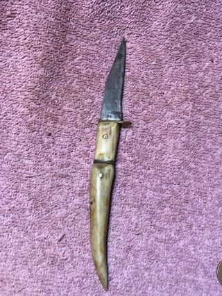 Antique 18th?19th? Century Small Primitive Bag Or Patch Knife With Antler Handle