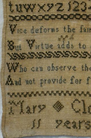 SMALL EARLY 19TH CENTURY BLUE STITCH WORK SAMPLER BY MARY CLOUT AGED 11 - 1814 6