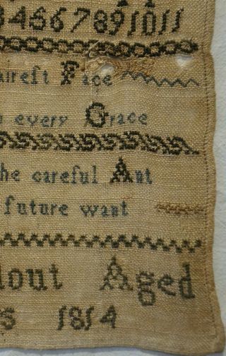 SMALL EARLY 19TH CENTURY BLUE STITCH WORK SAMPLER BY MARY CLOUT AGED 11 - 1814 7