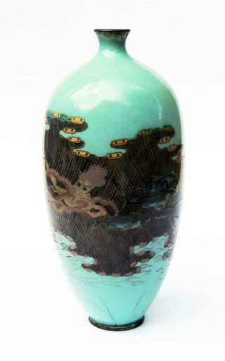 Japanese Cloisonne Vase C1900 Meiji Period Octopus Fish Net A/f