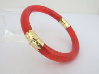 Vintage 18k Gold Translucent Natural Blood Red Jadeite Jade Hinged Bracelet 61mm