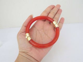 Vintage 18K Gold Translucent Natural Blood Red Jadeite Jade Hinged Bracelet 61MM 3