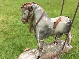 ANTIQUE TOY HORSE PUSH TROLLEY HOBBY HORSE CHILDS WALKER FOR RESTORATION 6