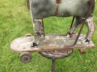 ANTIQUE TOY HORSE PUSH TROLLEY HOBBY HORSE CHILDS WALKER FOR RESTORATION 7