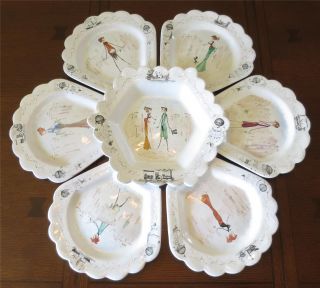 Set Vintage Arnaldo Miniati Modernist Italian Art Pottery Plates Firenze Italy
