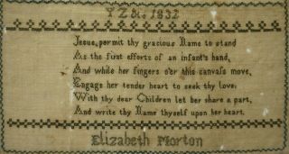 EARLY 19TH CENTURY ALPHABET & VERSE SAMPLER BY ELIZABETH MORTON - 1832 8