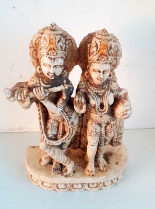 1850s Antique Old Fine Hand Carved Marble Hindu God Krishna Goddess Radha Statue 6