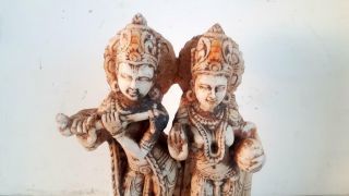 1850s Antique Old Fine Hand Carved Marble Hindu God Krishna Goddess Radha Statue 7