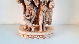 1850s Antique Old Fine Hand Carved Marble Hindu God Krishna Goddess Radha Statue 8