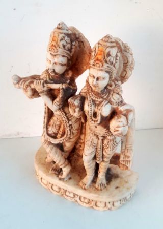 1850s Antique Old Fine Hand Carved Marble Hindu God Krishna Goddess Radha Statue 9