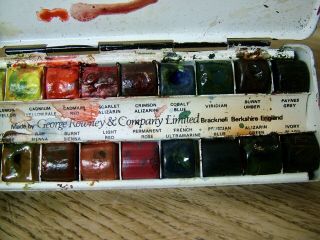 Unusual George Rowney & Co Vintage Antique Finger Hand Pocket Paint Box Tin