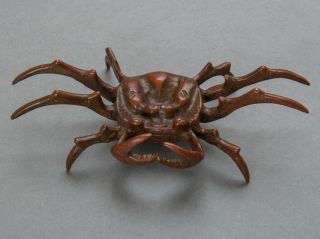 Vintage Japanese Okimono " Crab " Small Size Signed Bronze Statue Figure Bonsai