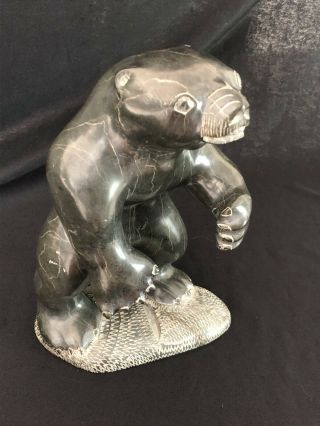 Vintage Inuit Polar Bear Stone Carving Certified By Canadian Government